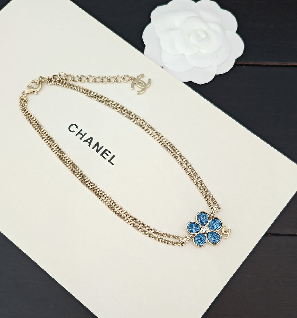 Chanel Blue Double-Layer Flower Necklace - album image 6
