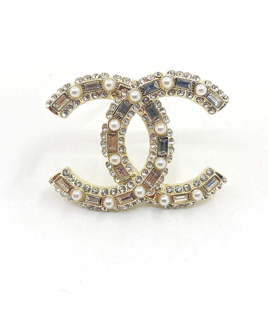 Chanel Pearl Letter Crystal Accent Brooch - album image 1