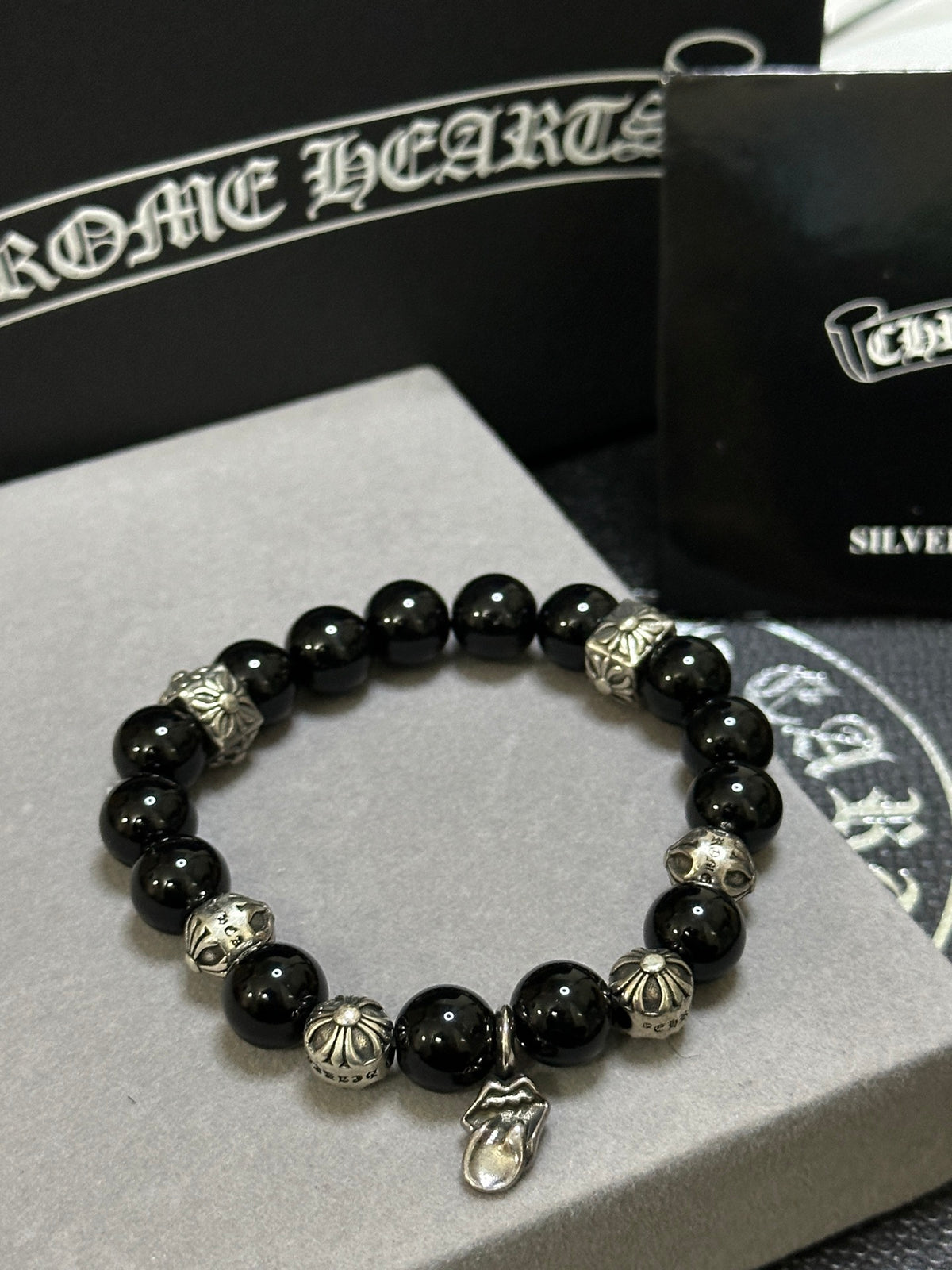 Chrome Hearts Black Bead Oval Charm Bracelet - album image 5