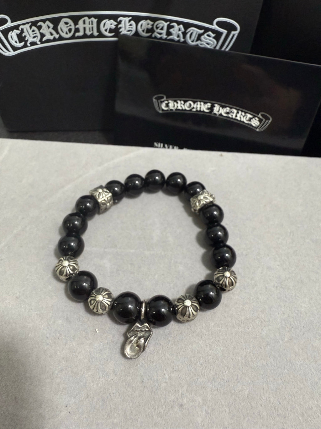Chrome Hearts Black Bead Oval Charm Bracelet - album image 1
