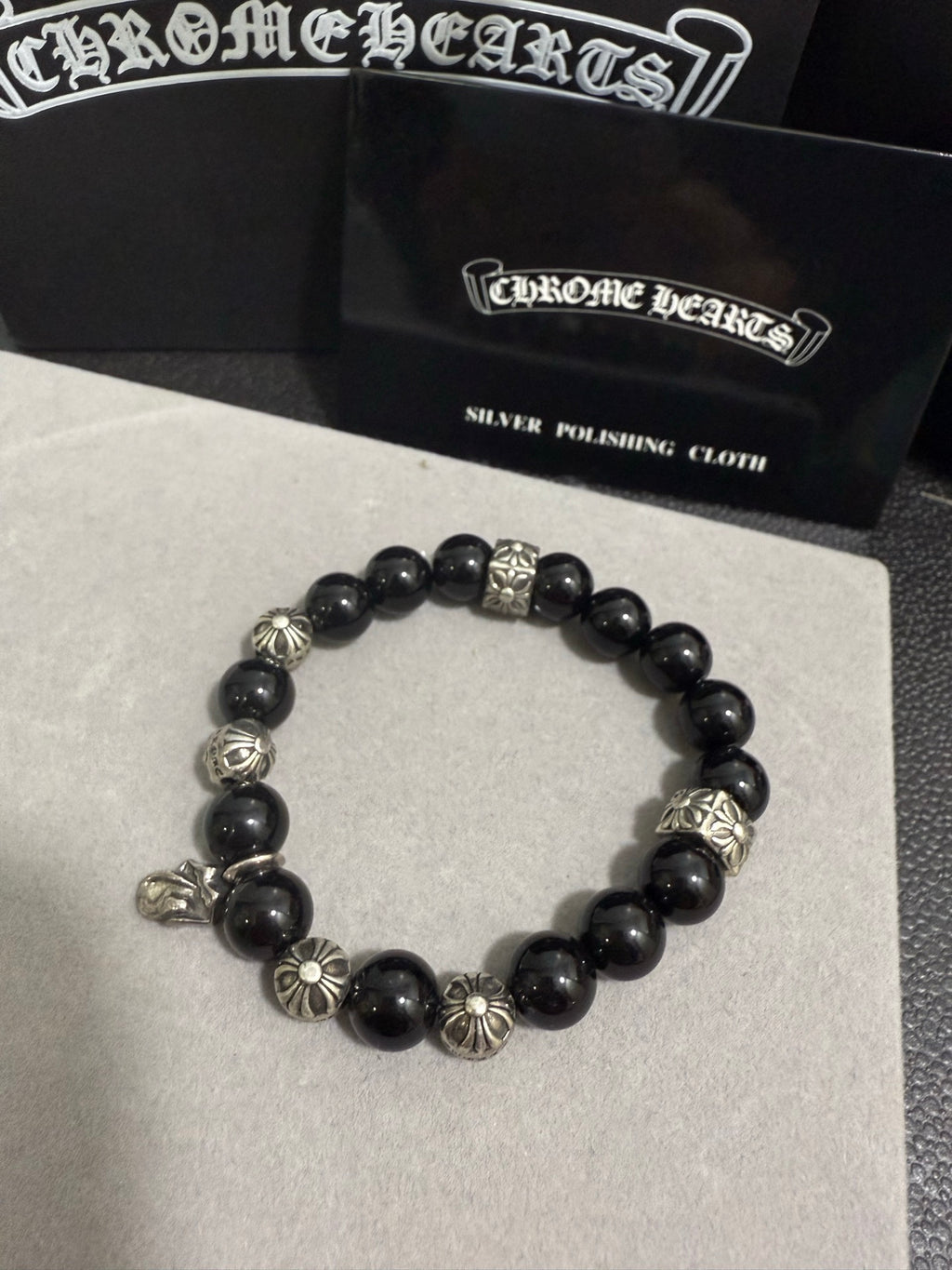 Chrome Hearts Black Bead Oval Charm Bracelet - album image 6