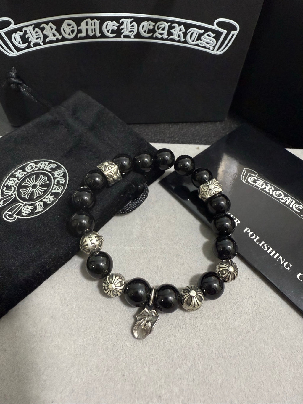 Chrome Hearts Black Bead Oval Charm Bracelet - album image 4