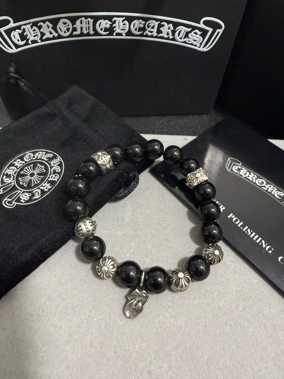 Chrome Hearts Black Bead Oval Charm Bracelet - album image 4