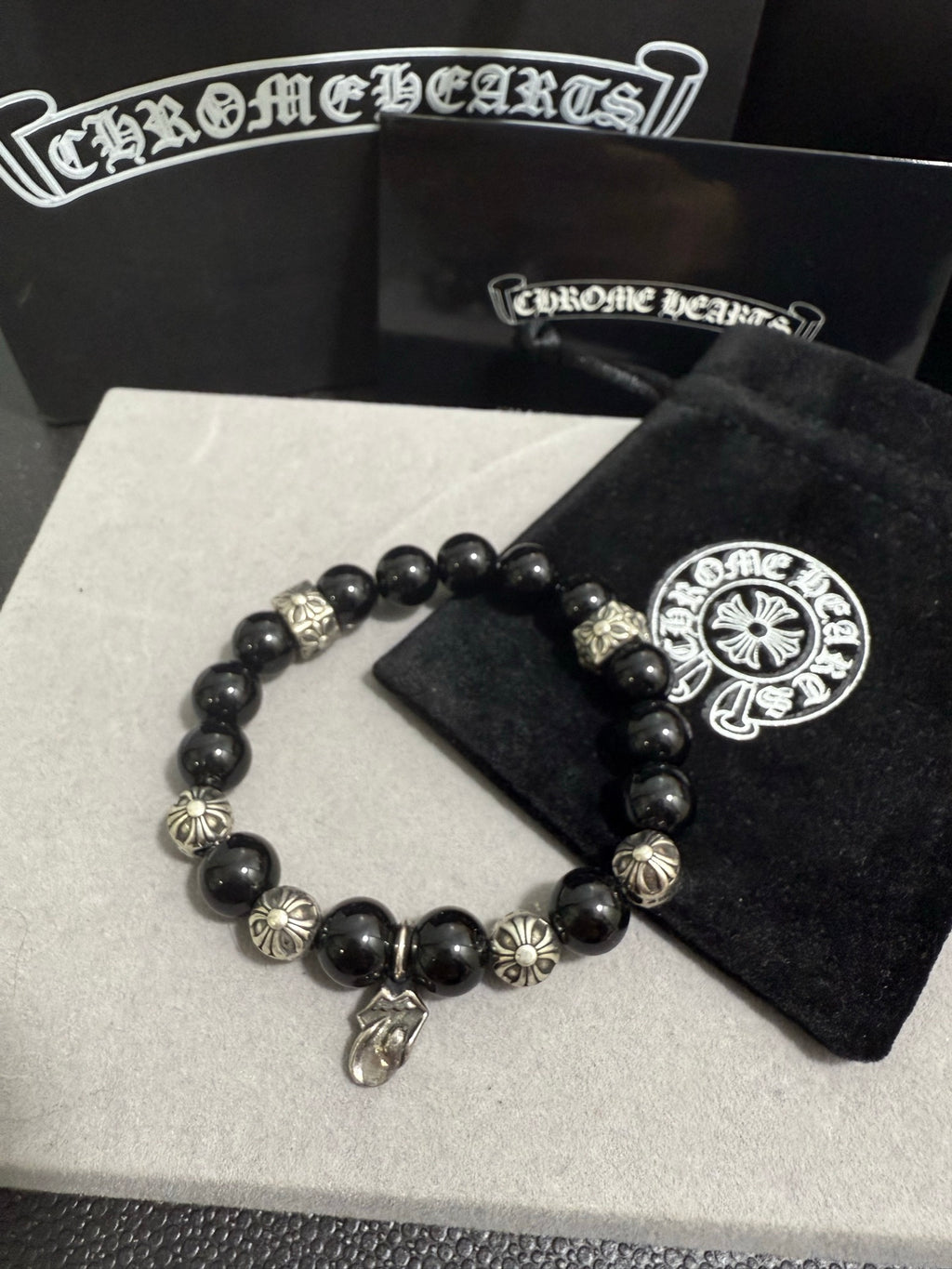 Chrome Hearts Black Bead Oval Charm Bracelet - album image 3