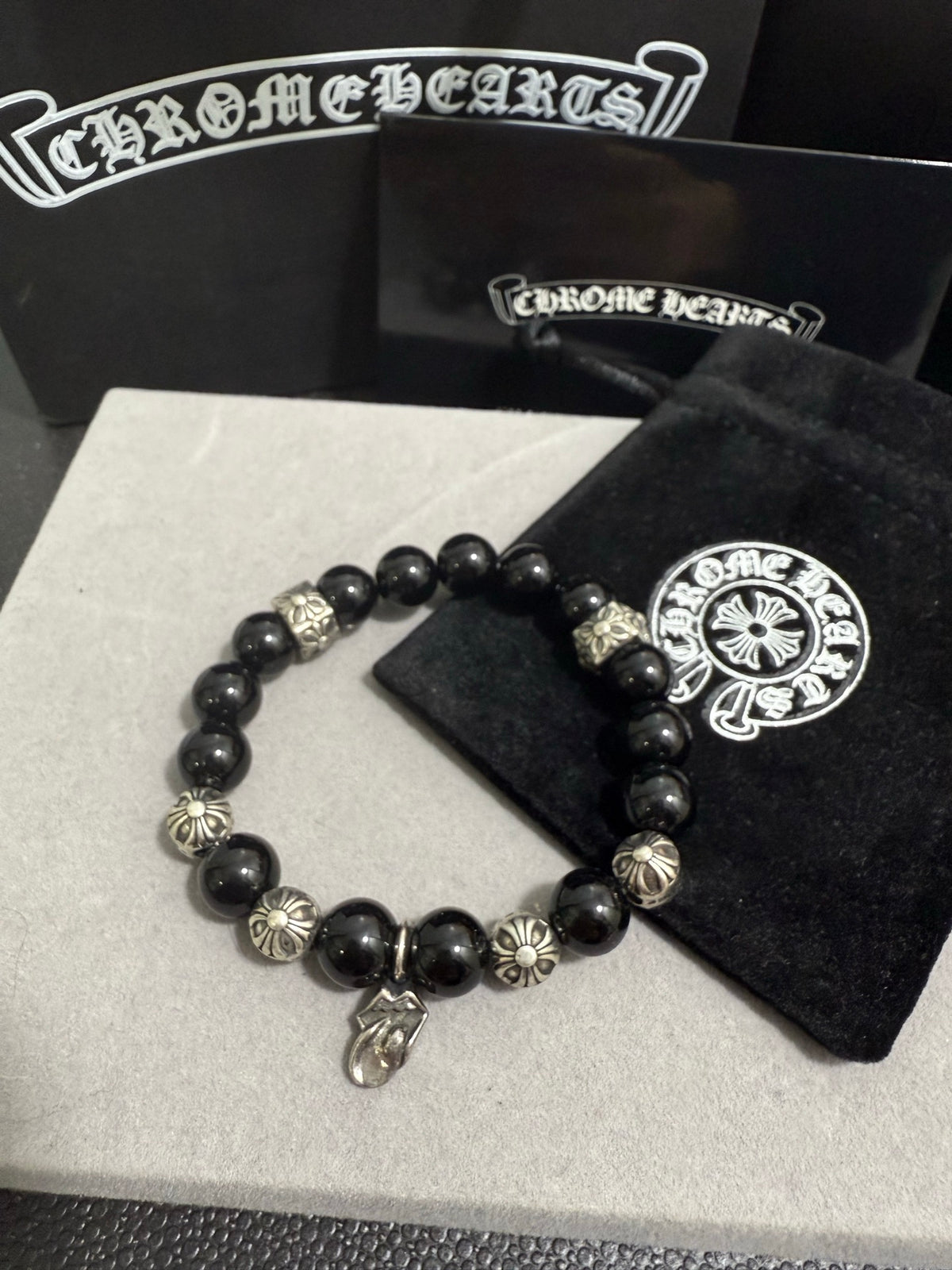 Chrome Hearts Black Bead Oval Charm Bracelet - album image 3