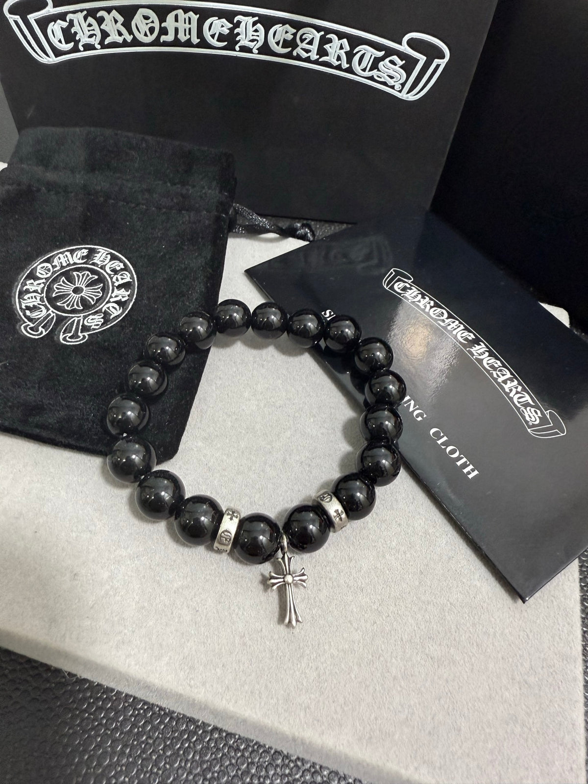 Chrome Hearts Black Bead Petite Cross Bracelet - album image 3