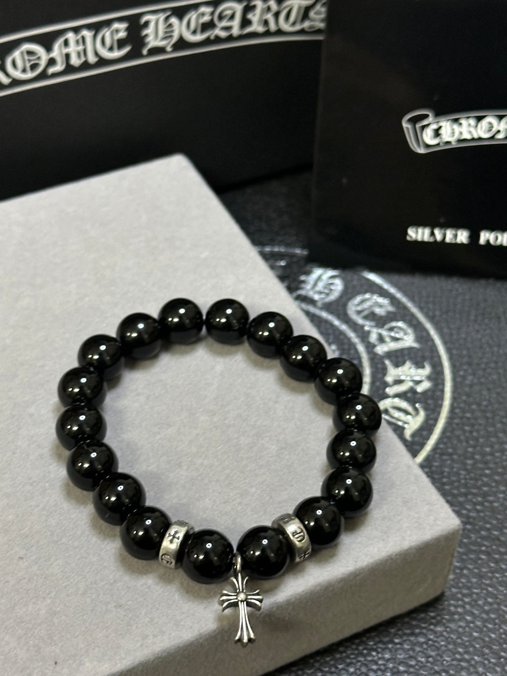 Chrome Hearts Black Bead Petite Cross Bracelet - album image 6