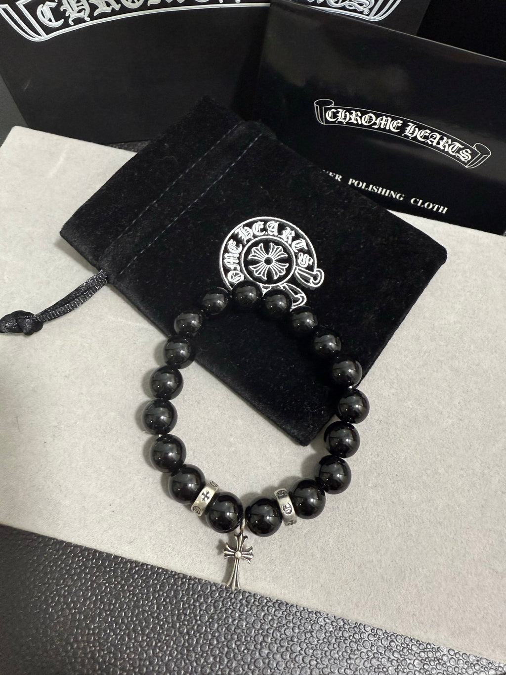 Chrome Hearts Black Bead Petite Cross Bracelet - album image 5