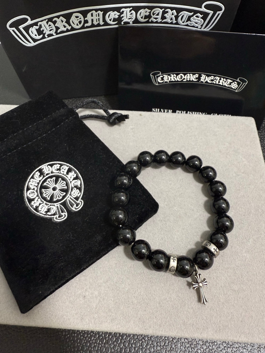 Chrome Hearts Black Bead Petite Cross Bracelet - album image 2