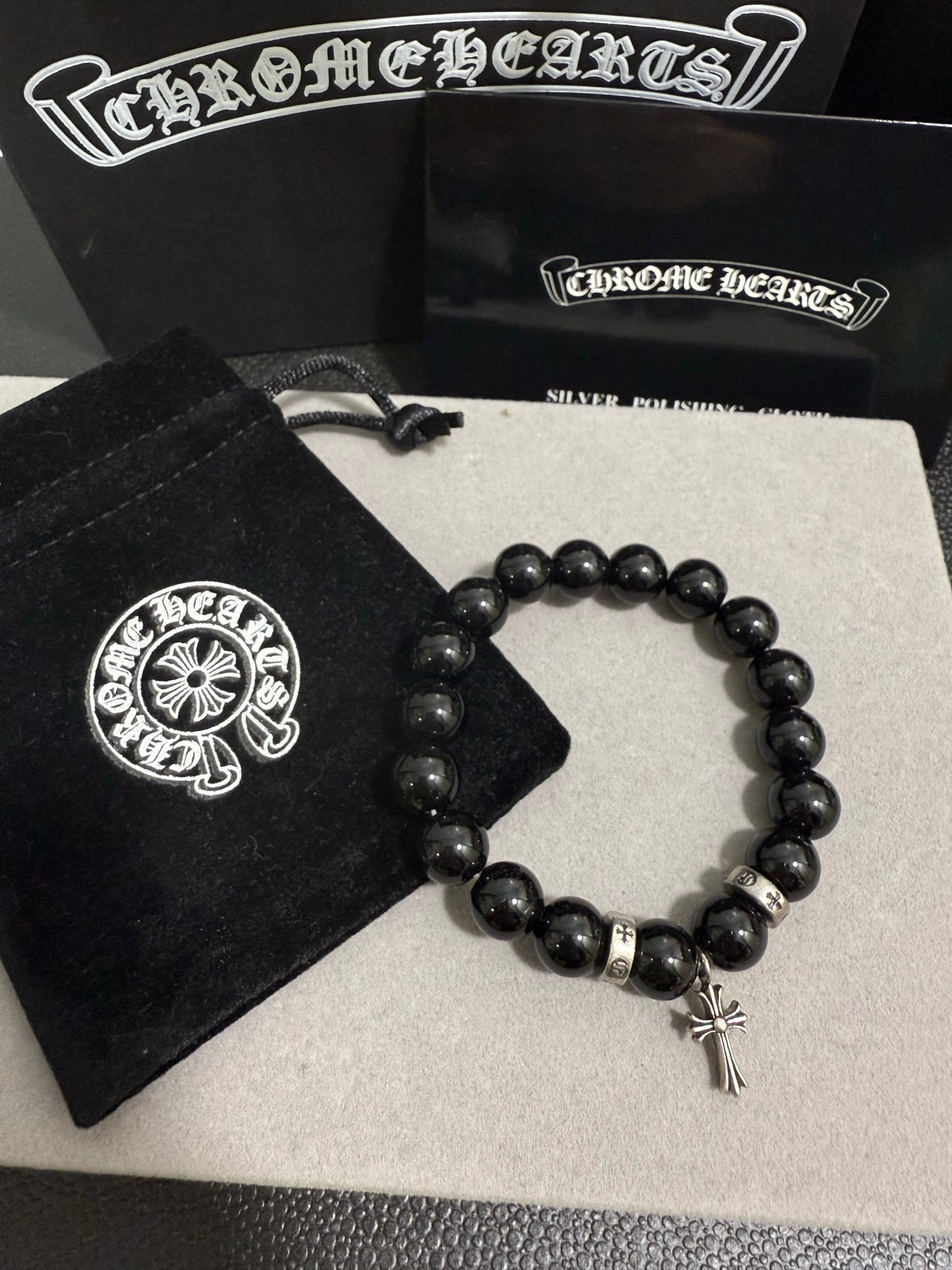 Chrome Hearts Black Bead Petite Cross Bracelet - album image 2