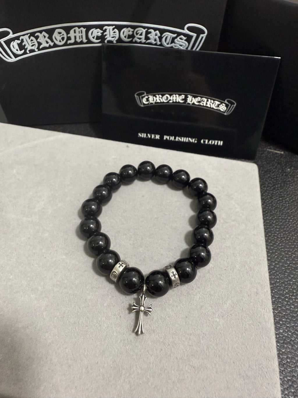 Chrome Hearts Black Bead Petite Cross Bracelet - album image 1