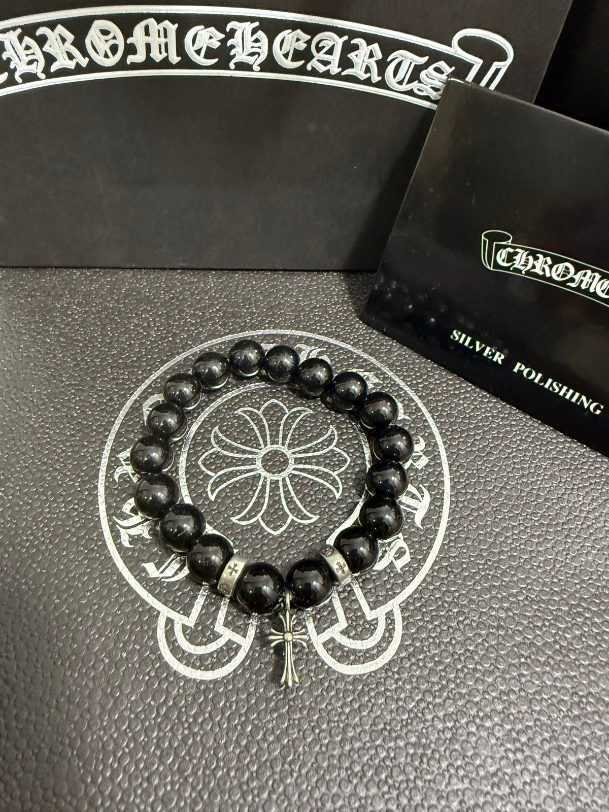 Chrome Hearts Black Bead Petite Cross Bracelet - album image 4