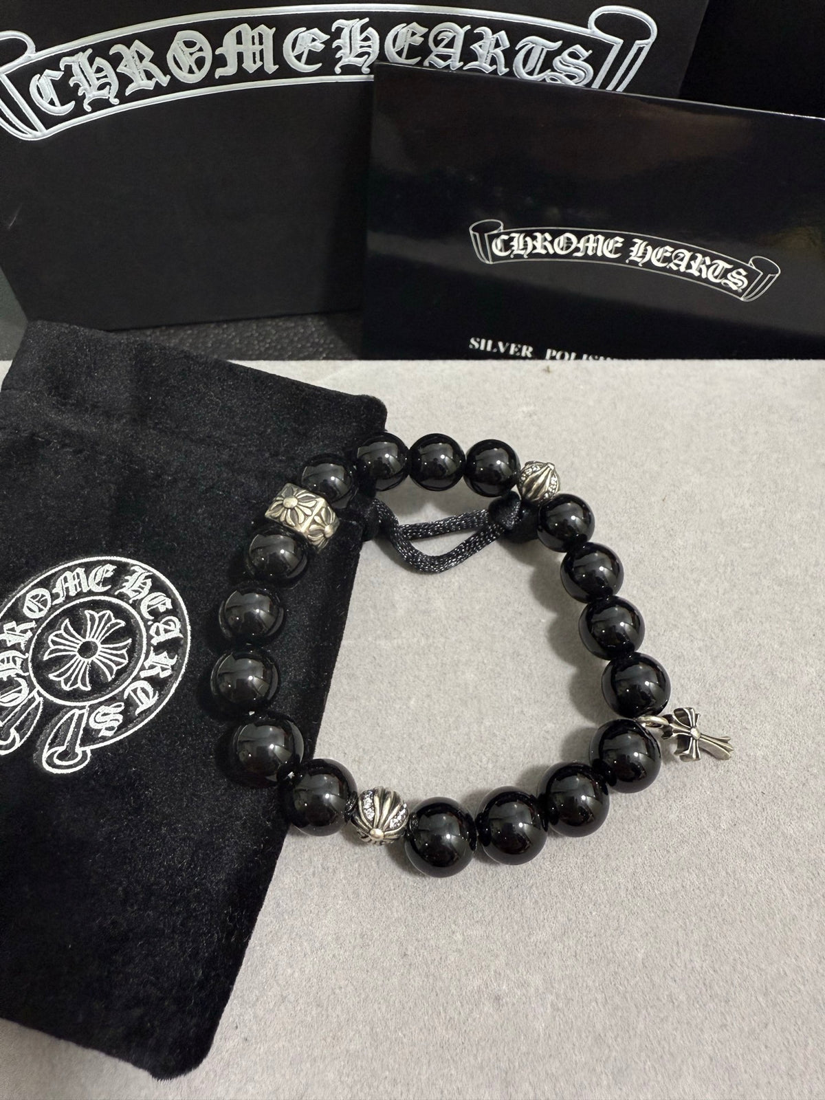 Chrome Hearts Black Bead Long Drop Bracelet - album image 4