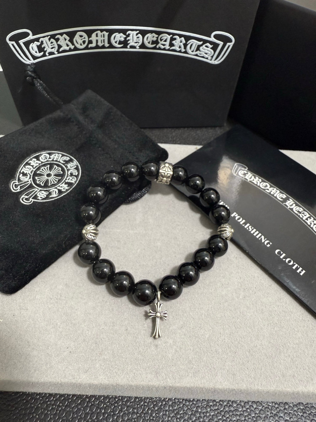 Chrome Hearts Black Bead Long Drop Bracelet - album image 1