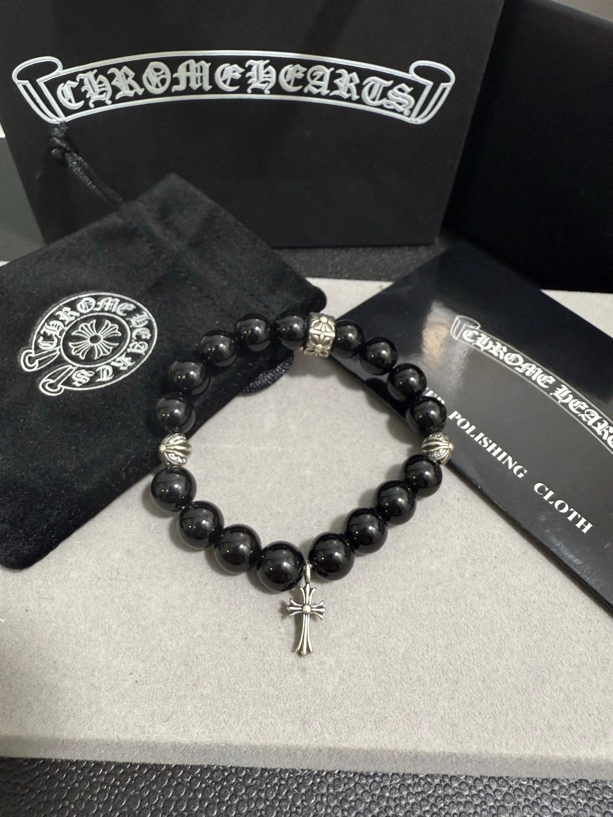 Chrome Hearts Black Bead Long Drop Bracelet - album image 1