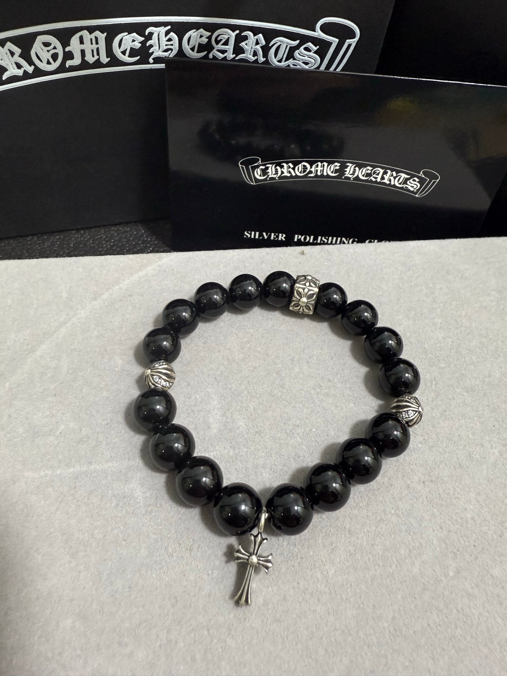 Chrome Hearts Black Bead Long Drop Bracelet - album image 2