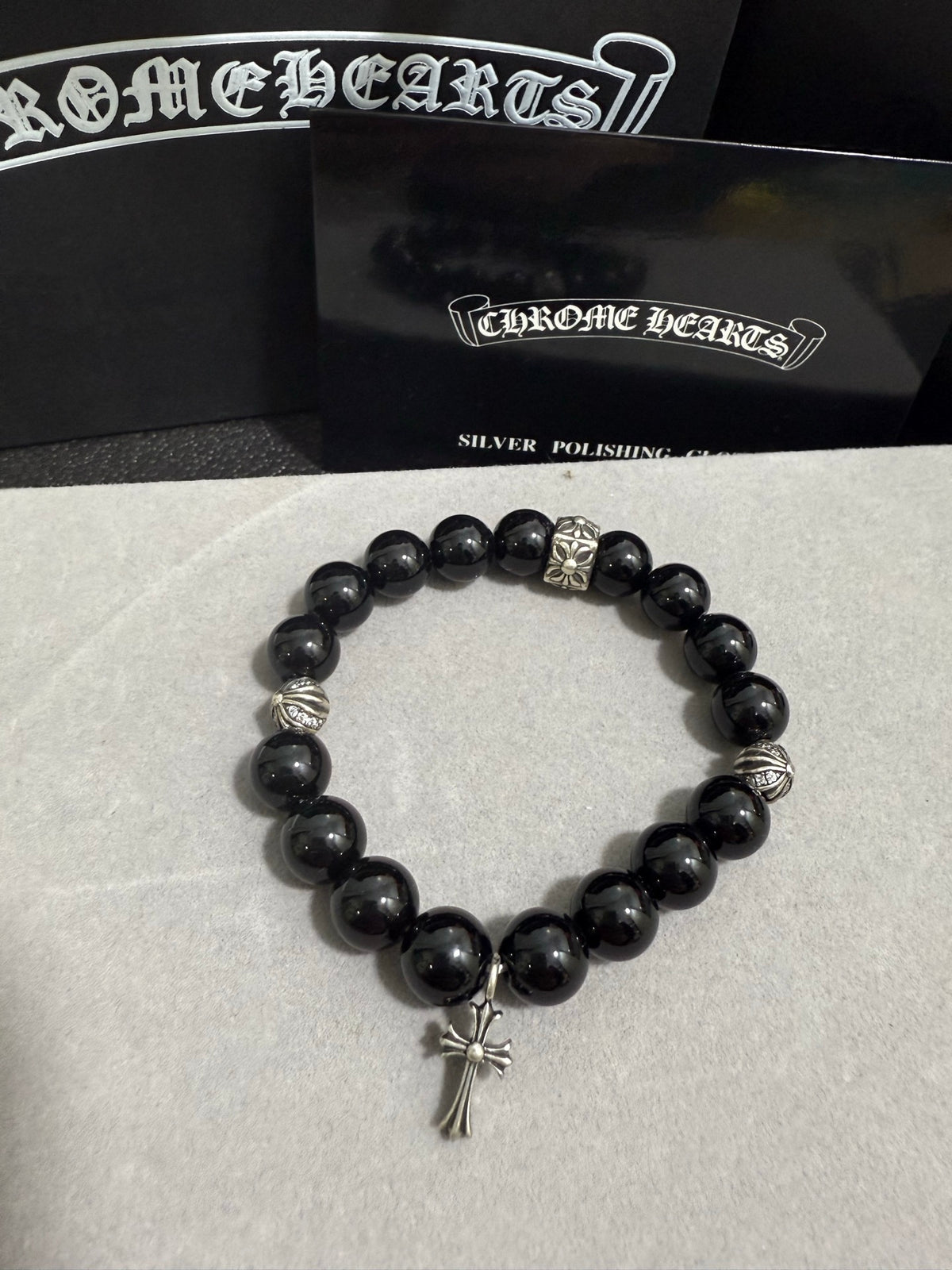 Chrome Hearts Black Bead Long Drop Bracelet - album image 2