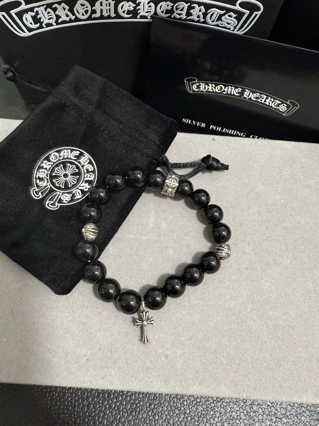 Chrome Hearts Black Bead Long Drop Bracelet - album image 3