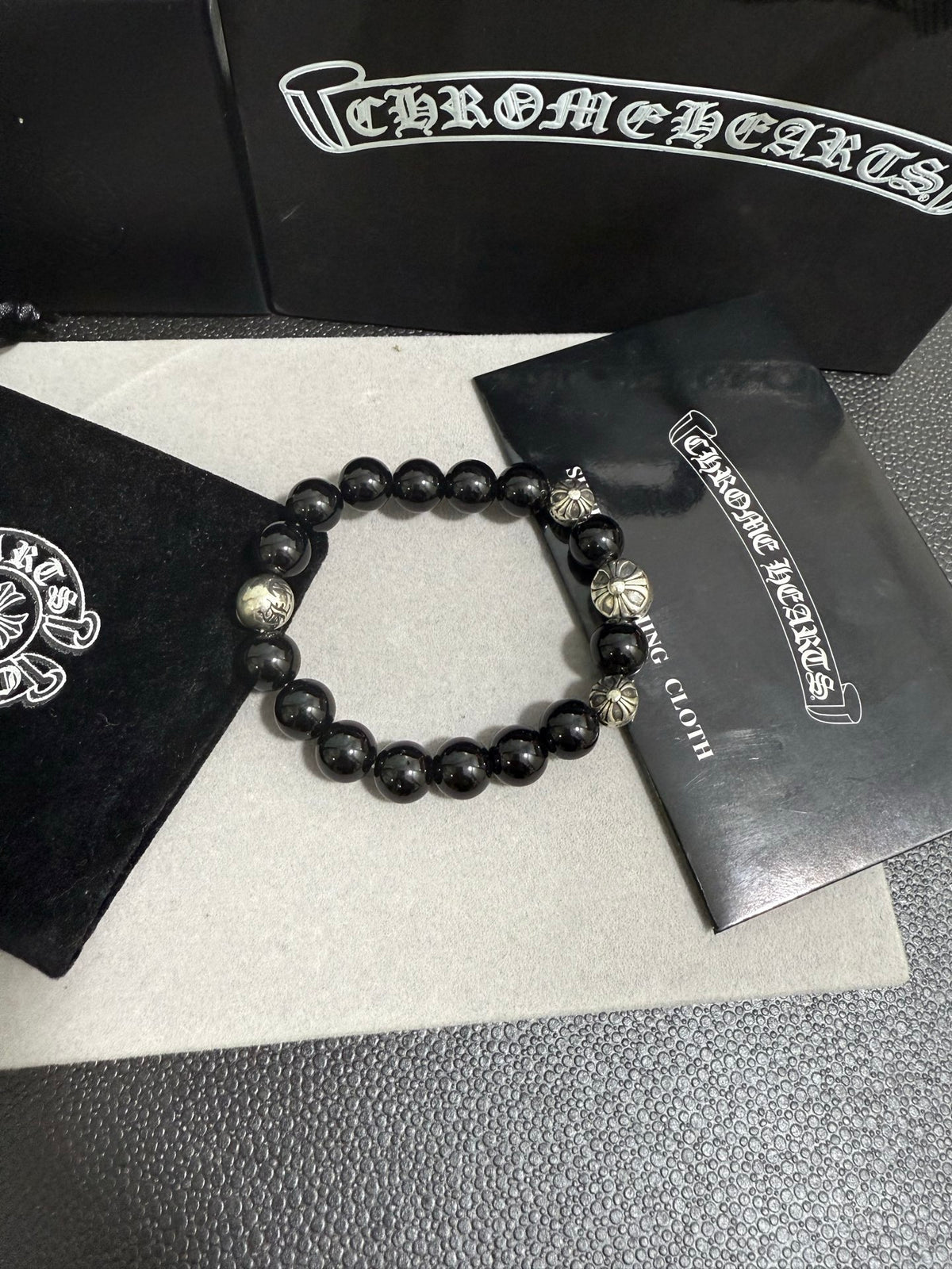 Chrome Hearts Black Bead Cross Spacer Bracelet - album image 5
