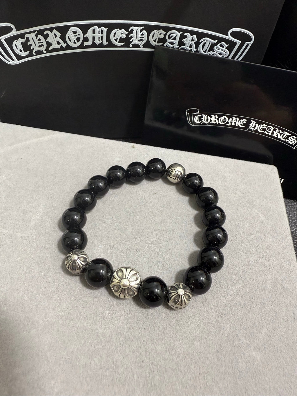 Chrome Hearts Black Bead Cross Spacer Bracelet - album image 2