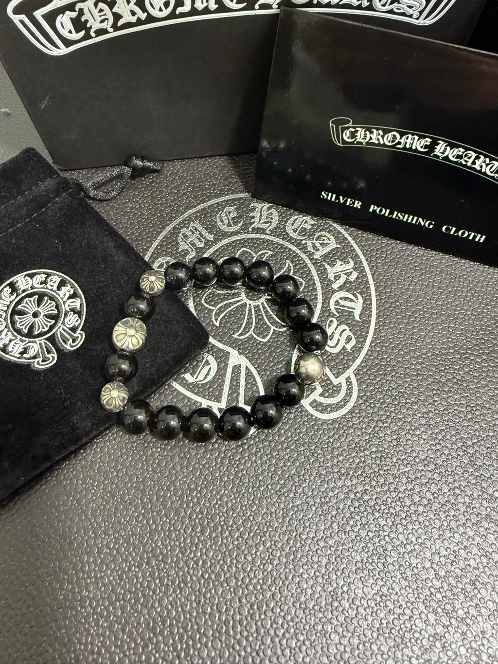 Chrome Hearts Black Bead Cross Spacer Bracelet - album image 1
