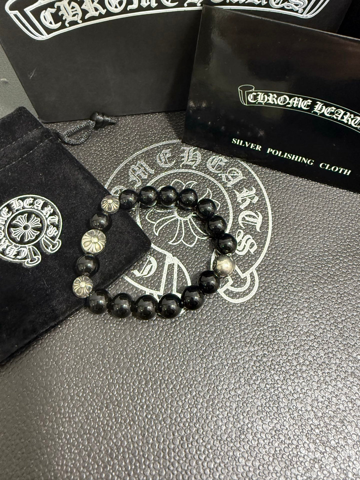 Chrome Hearts Black Bead Cross Spacer Bracelet - album image 1