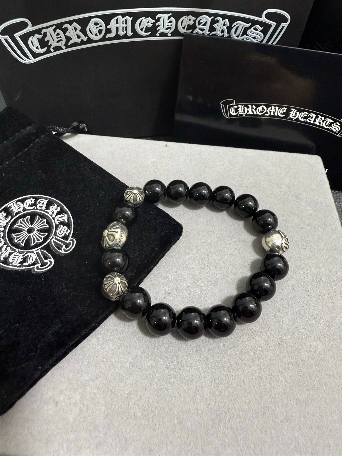Chrome Hearts Black Bead Cross Spacer Bracelet - album image 3
