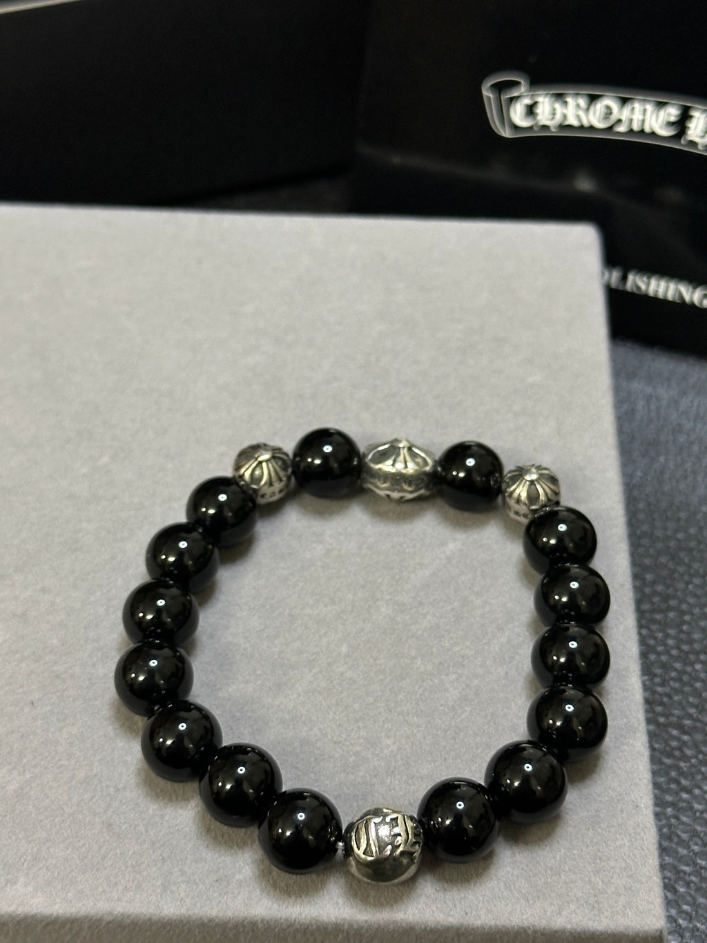 Chrome Hearts Black Bead Cross Spacer Bracelet - album image 6