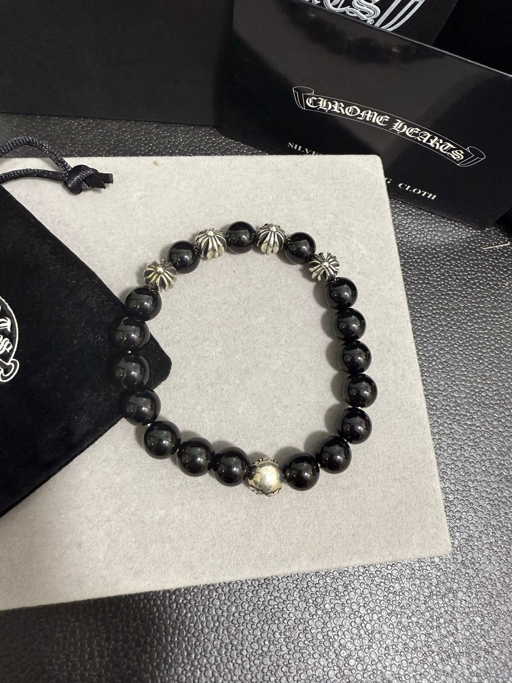 Chrome Hearts Black Bead Rounded Tag Bracelet - album image 6