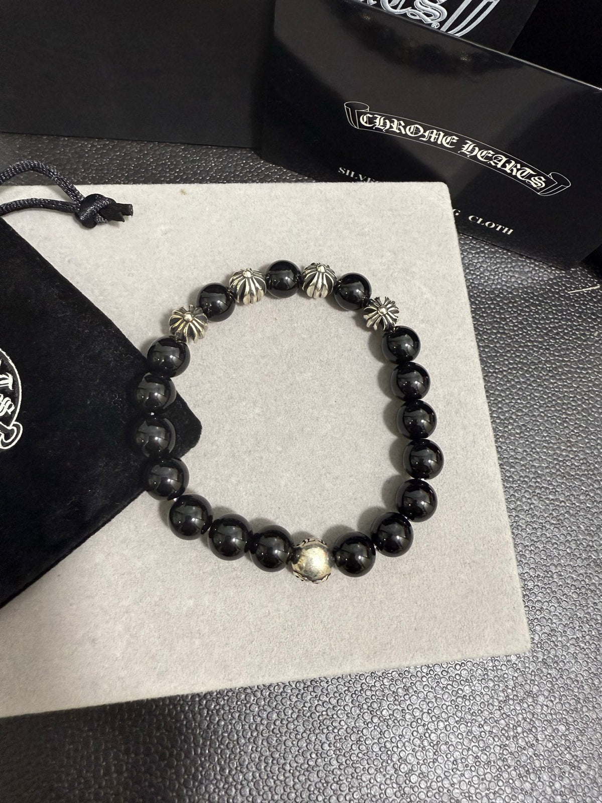 Chrome Hearts Black Bead Rounded Tag Bracelet - album image 6