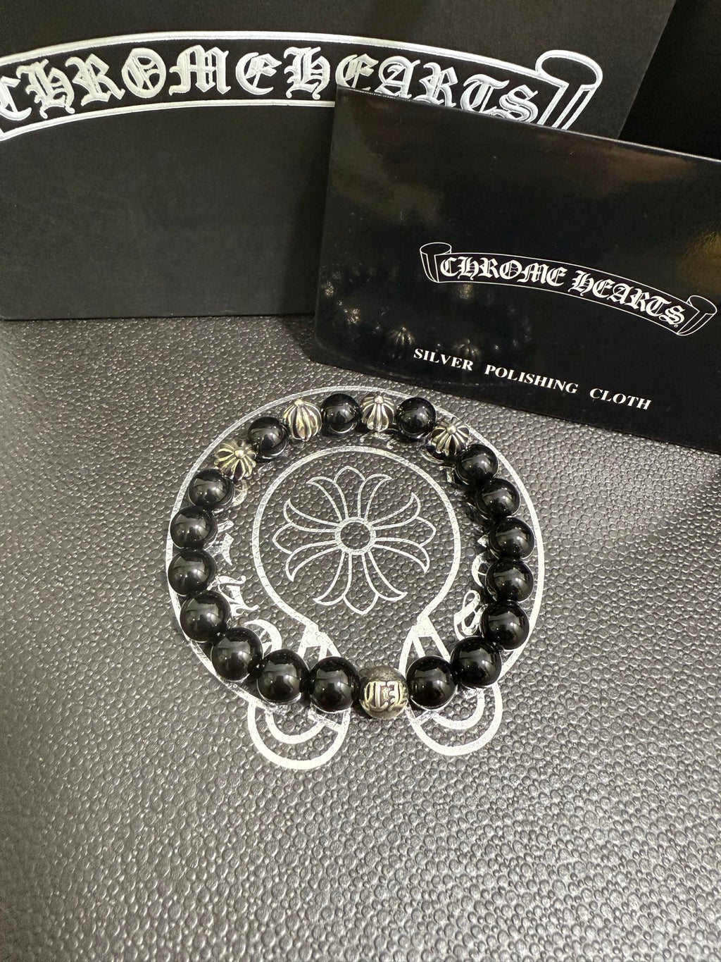 Chrome Hearts Black Bead Rounded Tag Bracelet - album image 2
