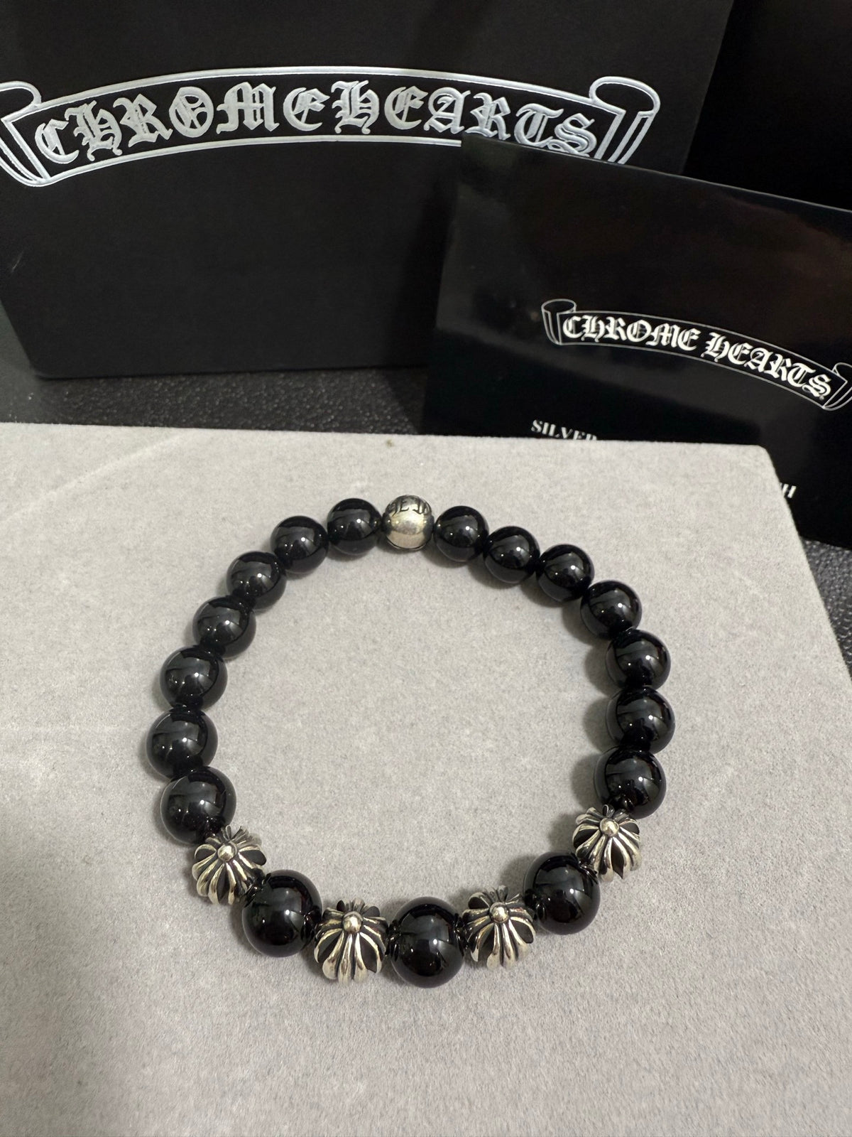 Chrome Hearts Black Bead Rounded Tag Bracelet - album image 4