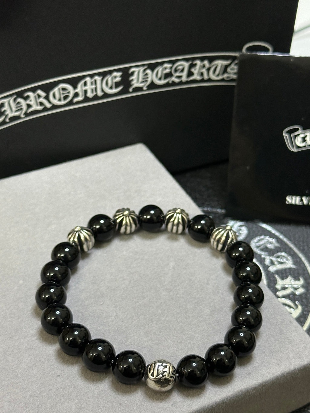 Chrome Hearts Black Bead Rounded Tag Bracelet - album image 5