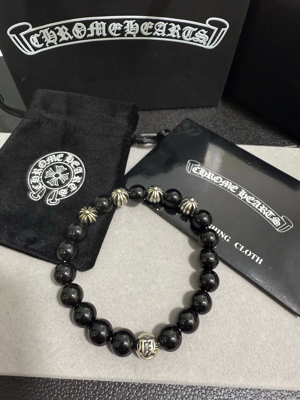 Chrome Hearts Black Bead Rounded Tag Bracelet - album image 3