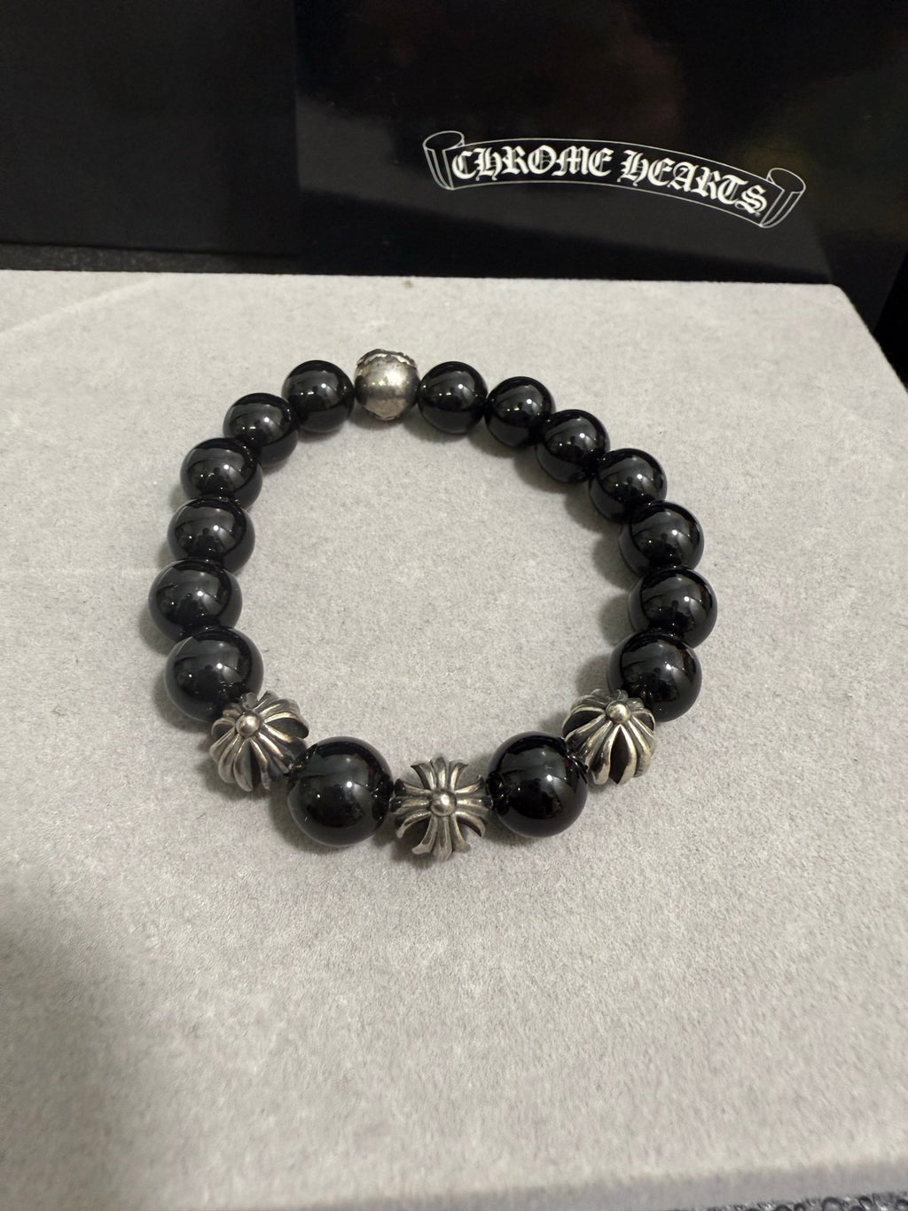 Chrome Hearts Black Bead Floral Drop Bracelet - album image 2