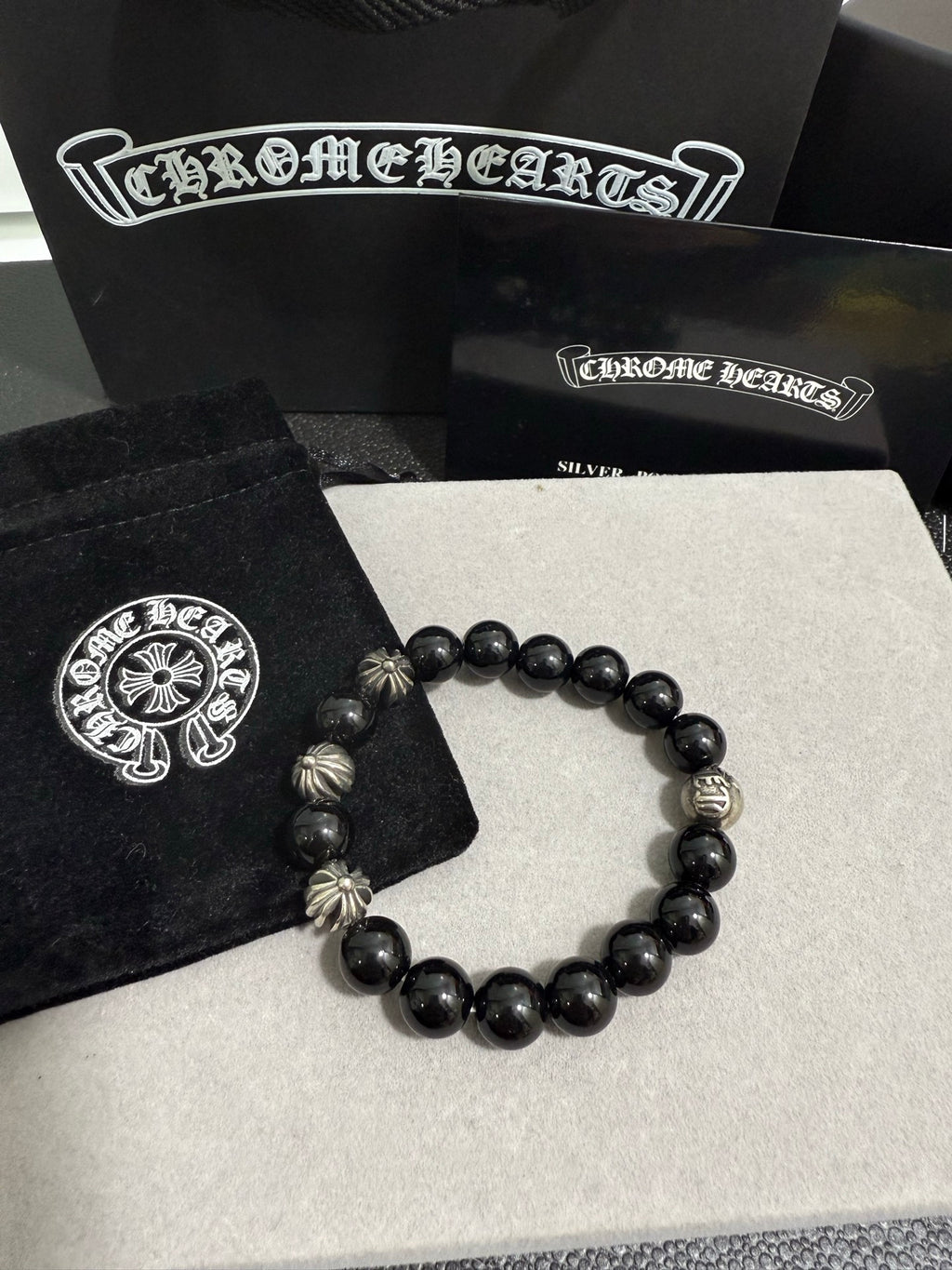 Chrome Hearts Black Bead Floral Drop Bracelet - album image 1