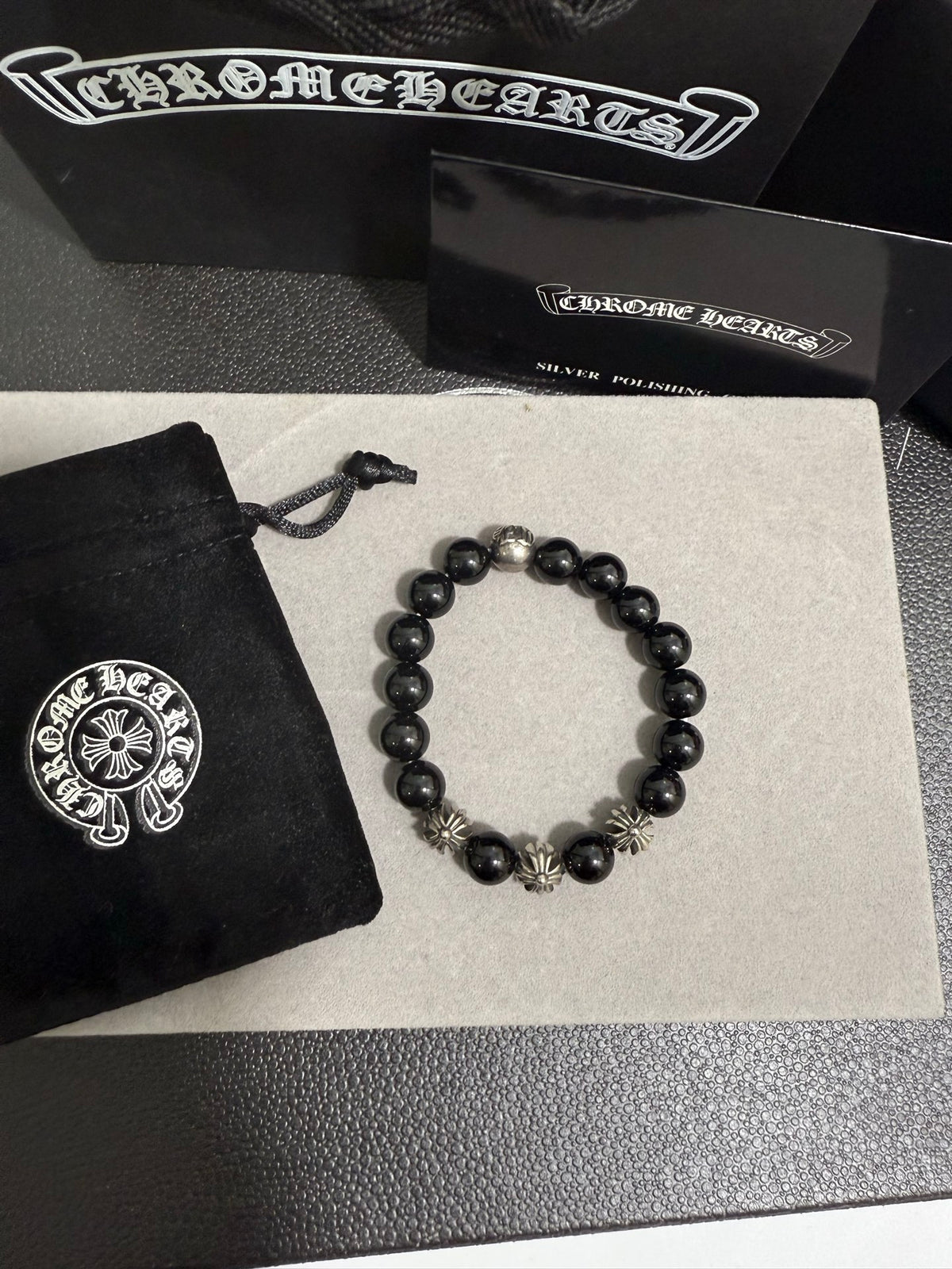 Chrome Hearts Black Bead Floral Drop Bracelet - album image 4