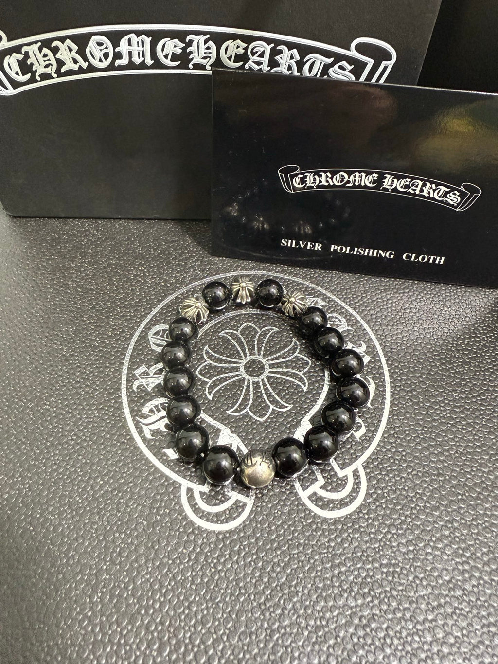 Chrome Hearts Black Bead Floral Drop Bracelet - album image 3