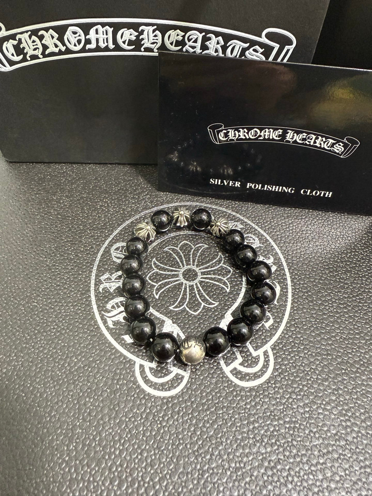 Chrome Hearts Black Bead Floral Drop Bracelet - album image 3