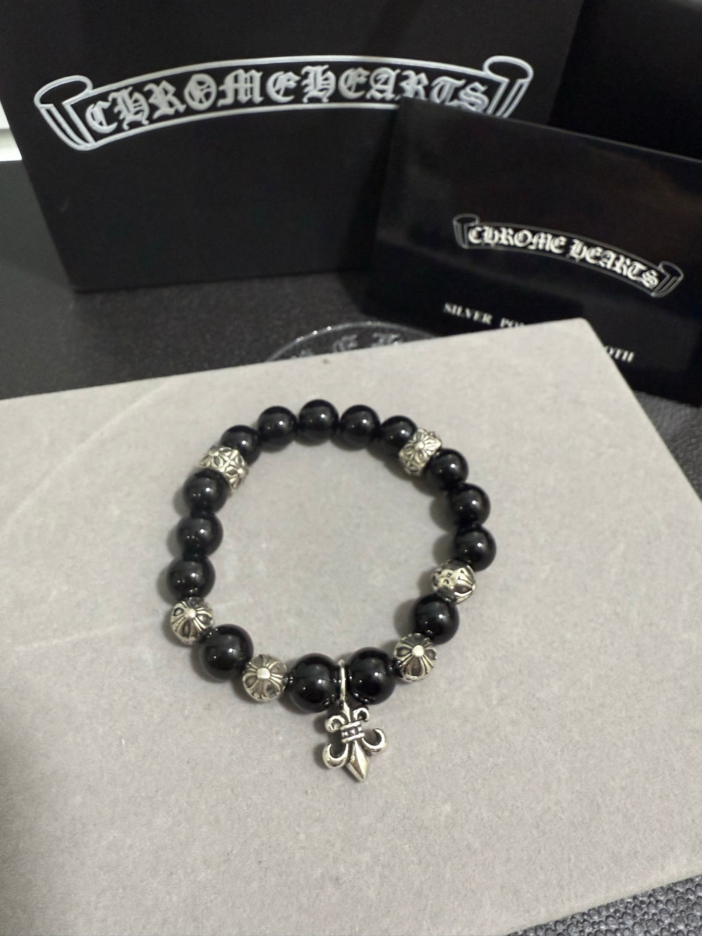 Chrome Hearts Black Bead Small Pointed Charm Bracelet - album image 1