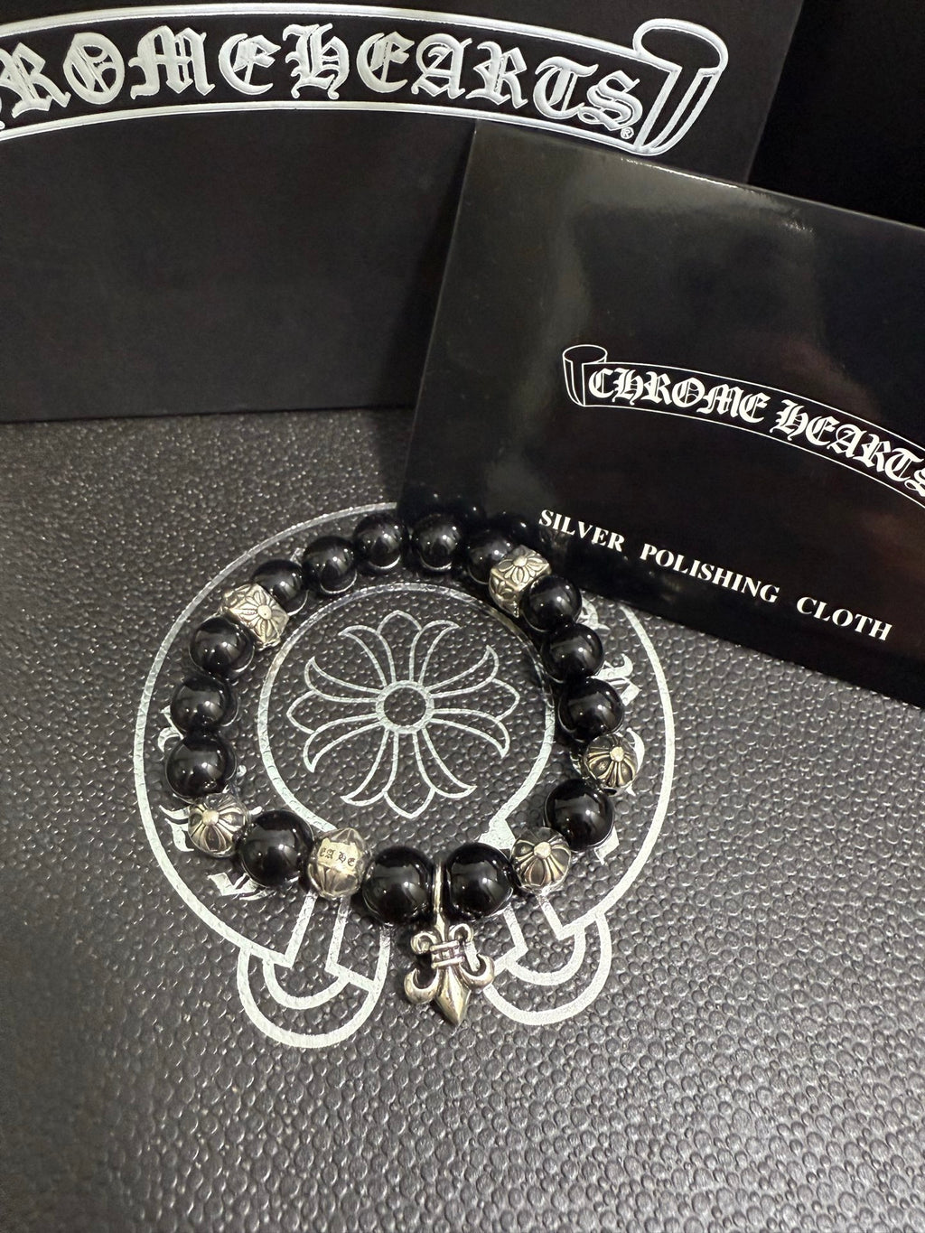 Chrome Hearts Black Bead Small Pointed Charm Bracelet - album image 2