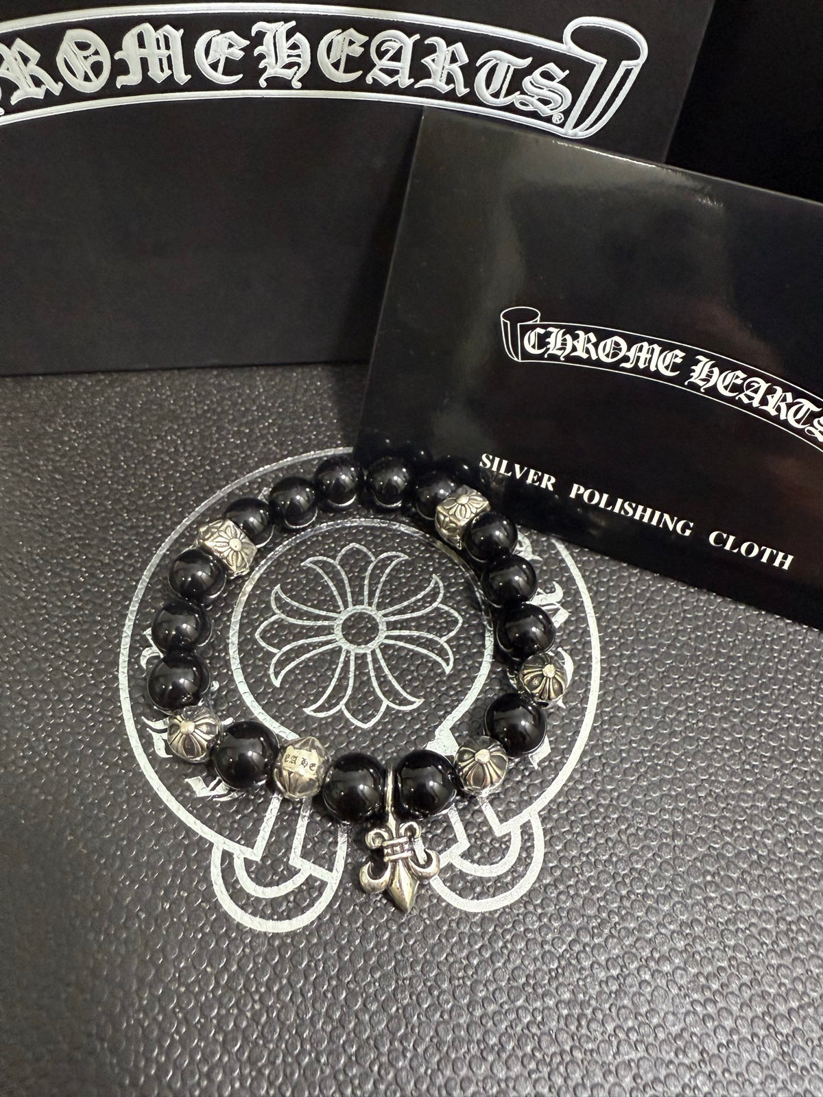 Chrome Hearts Black Bead Small Pointed Charm Bracelet - album image 2