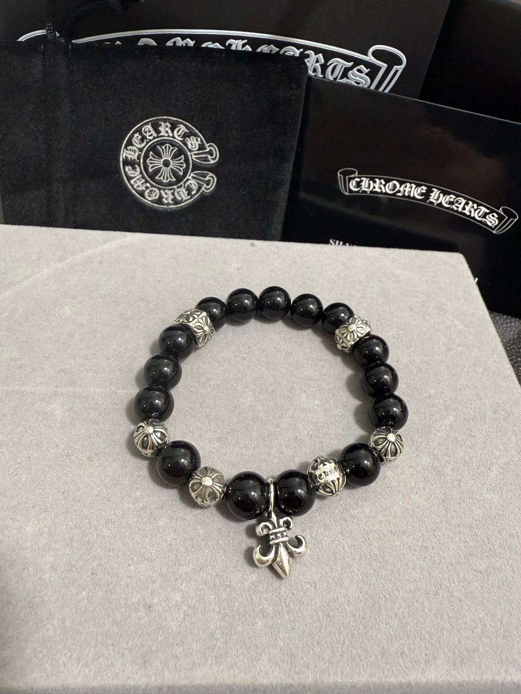 Chrome Hearts Black Bead Small Pointed Charm Bracelet - album image 5