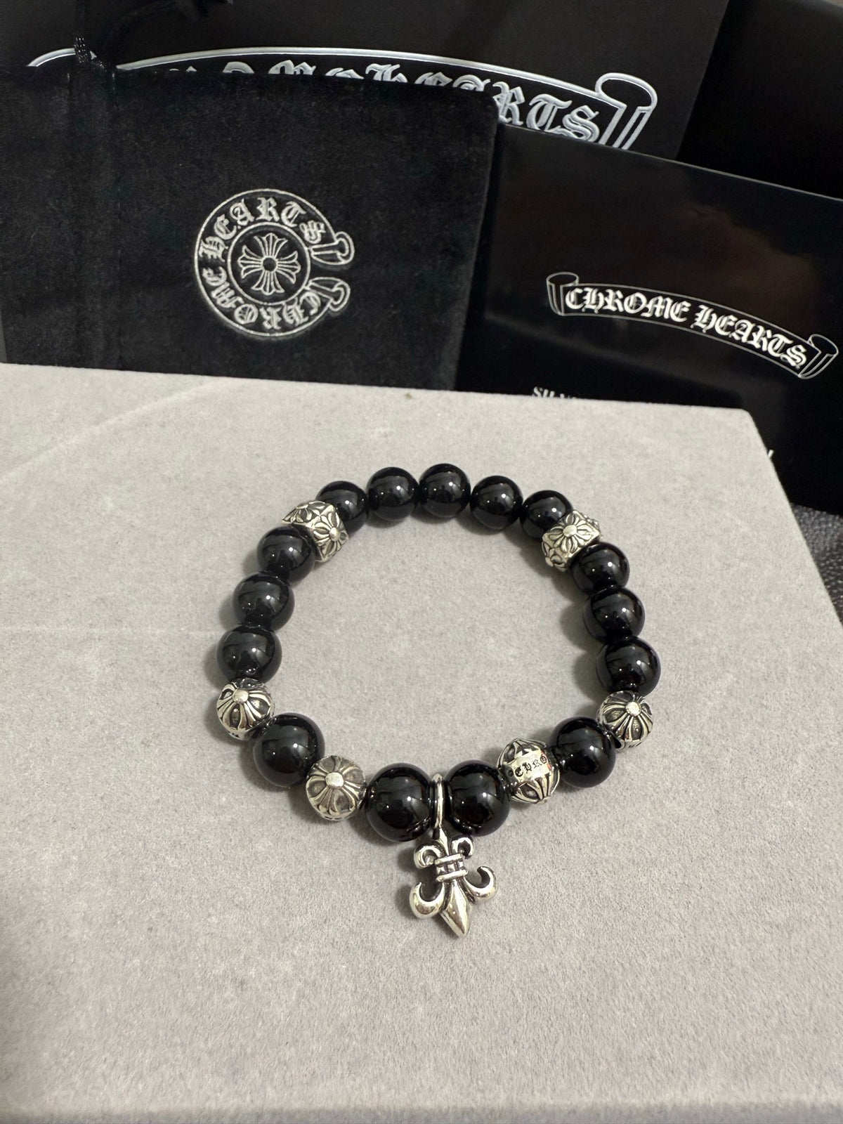 Chrome Hearts Black Bead Small Pointed Charm Bracelet - album image 5