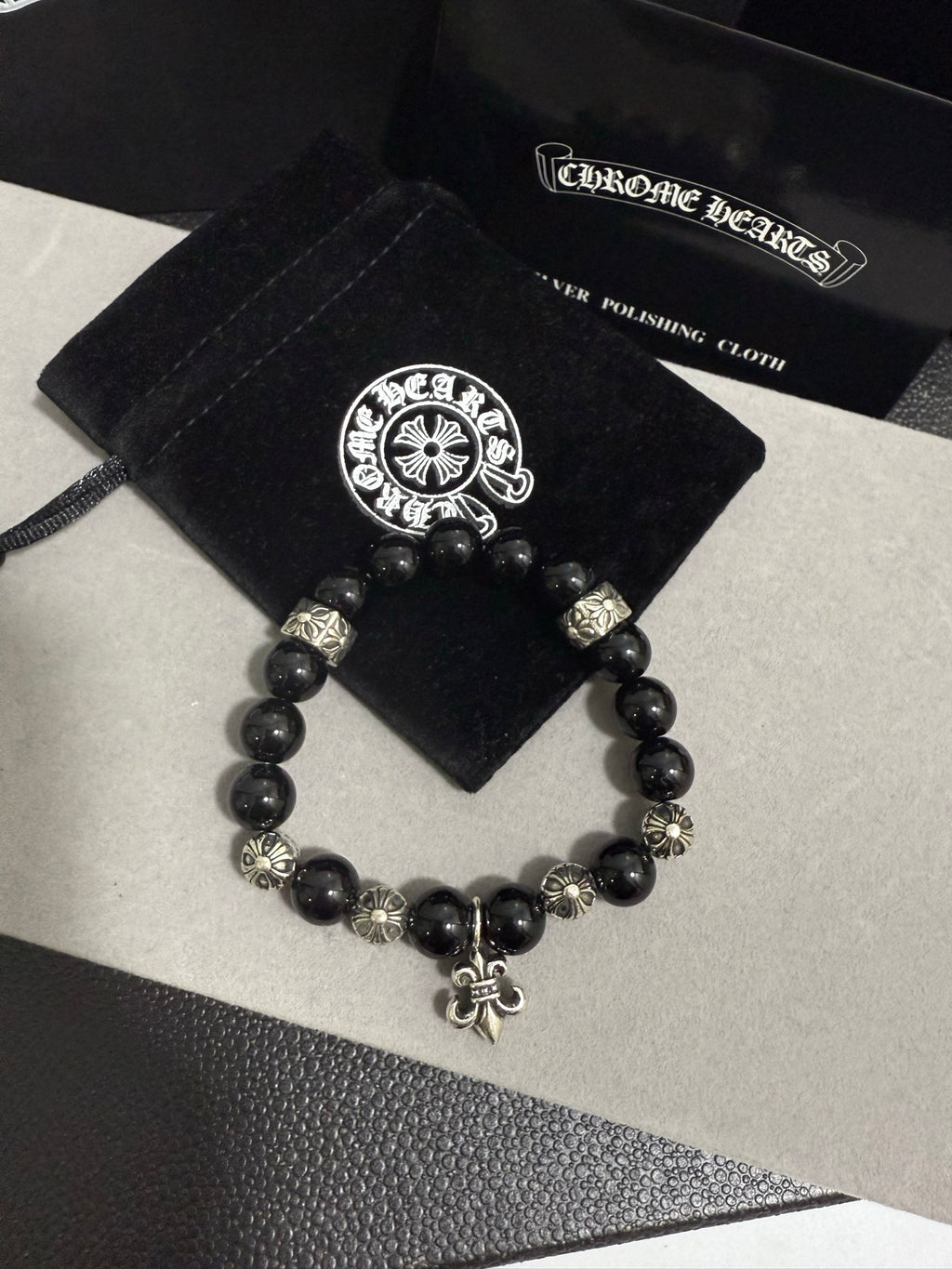 Chrome Hearts Black Bead Small Pointed Charm Bracelet - album image 3