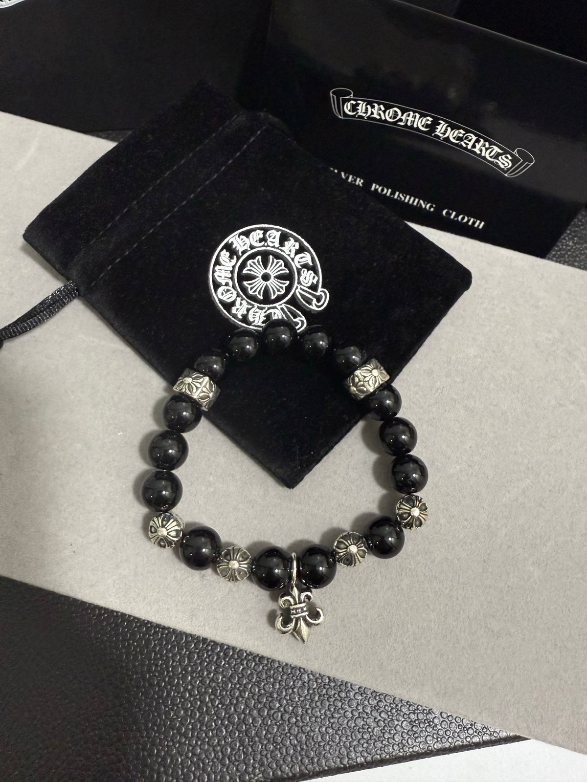 Chrome Hearts Black Bead Small Pointed Charm Bracelet - album image 3