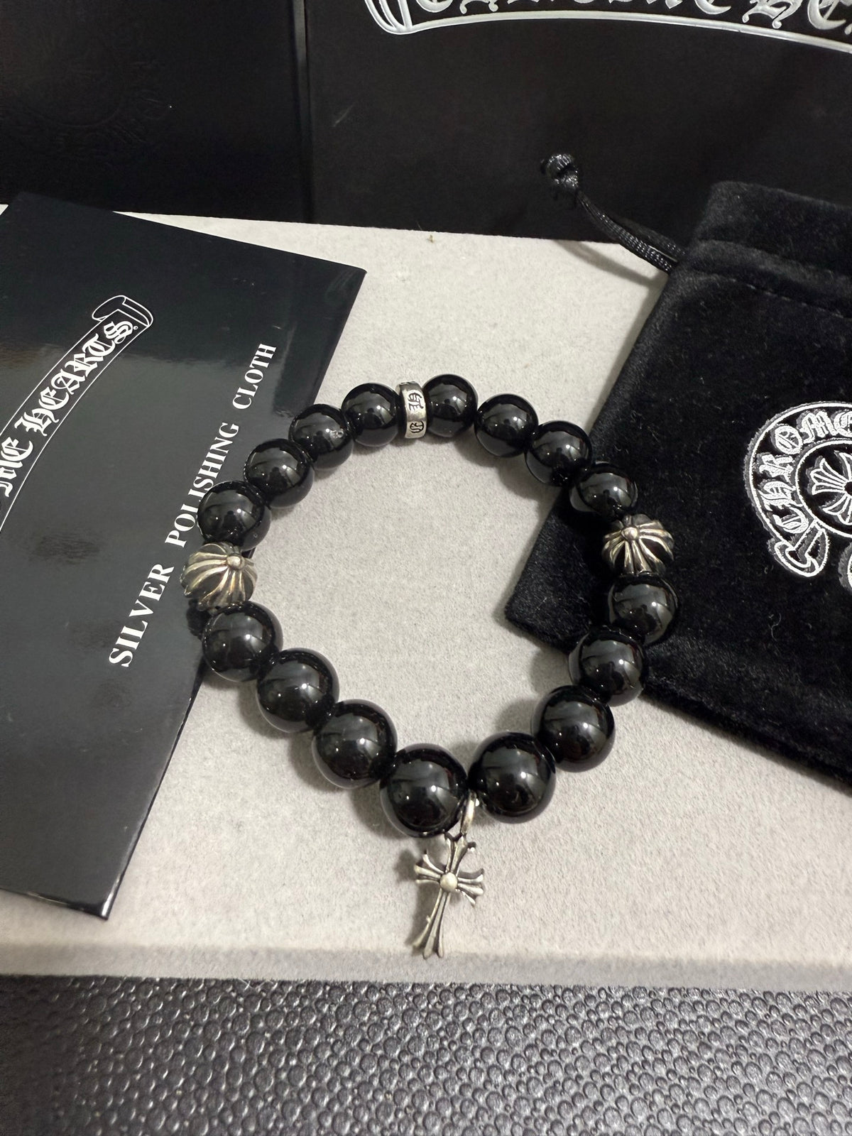 Chrome Hearts Large Black Bead Ornamental Bracelet - album image 2