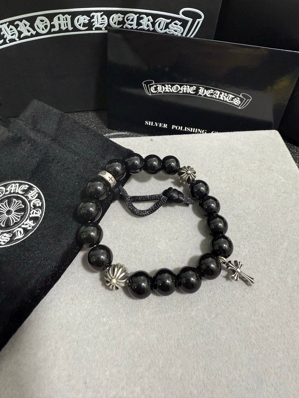 Chrome Hearts Large Black Bead Ornamental Bracelet - album image 5
