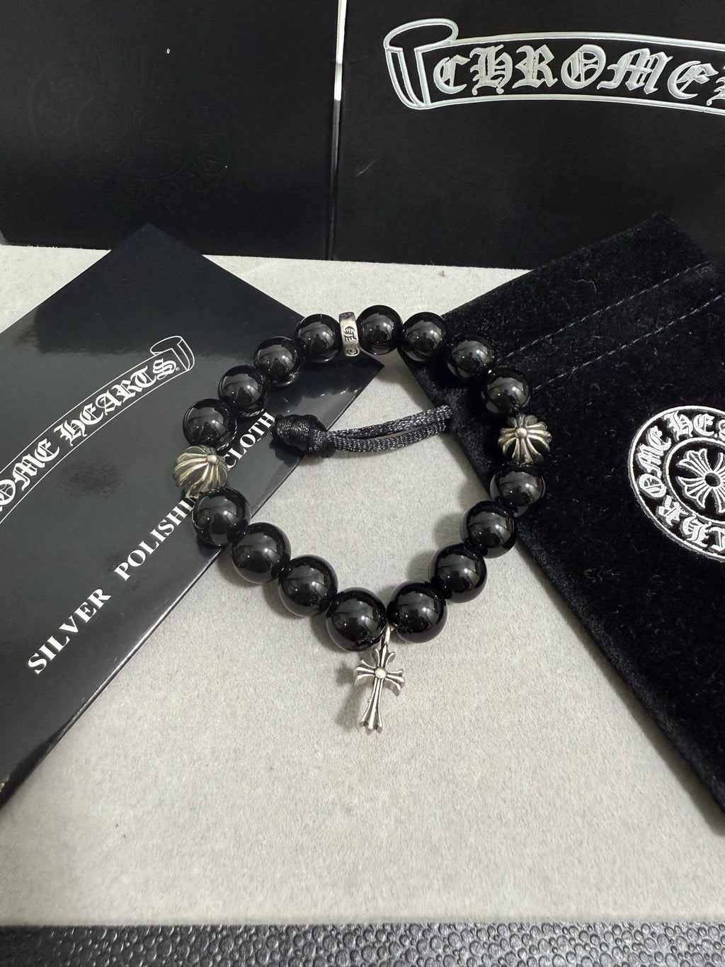 Chrome Hearts Large Black Bead Ornamental Bracelet - album image 3