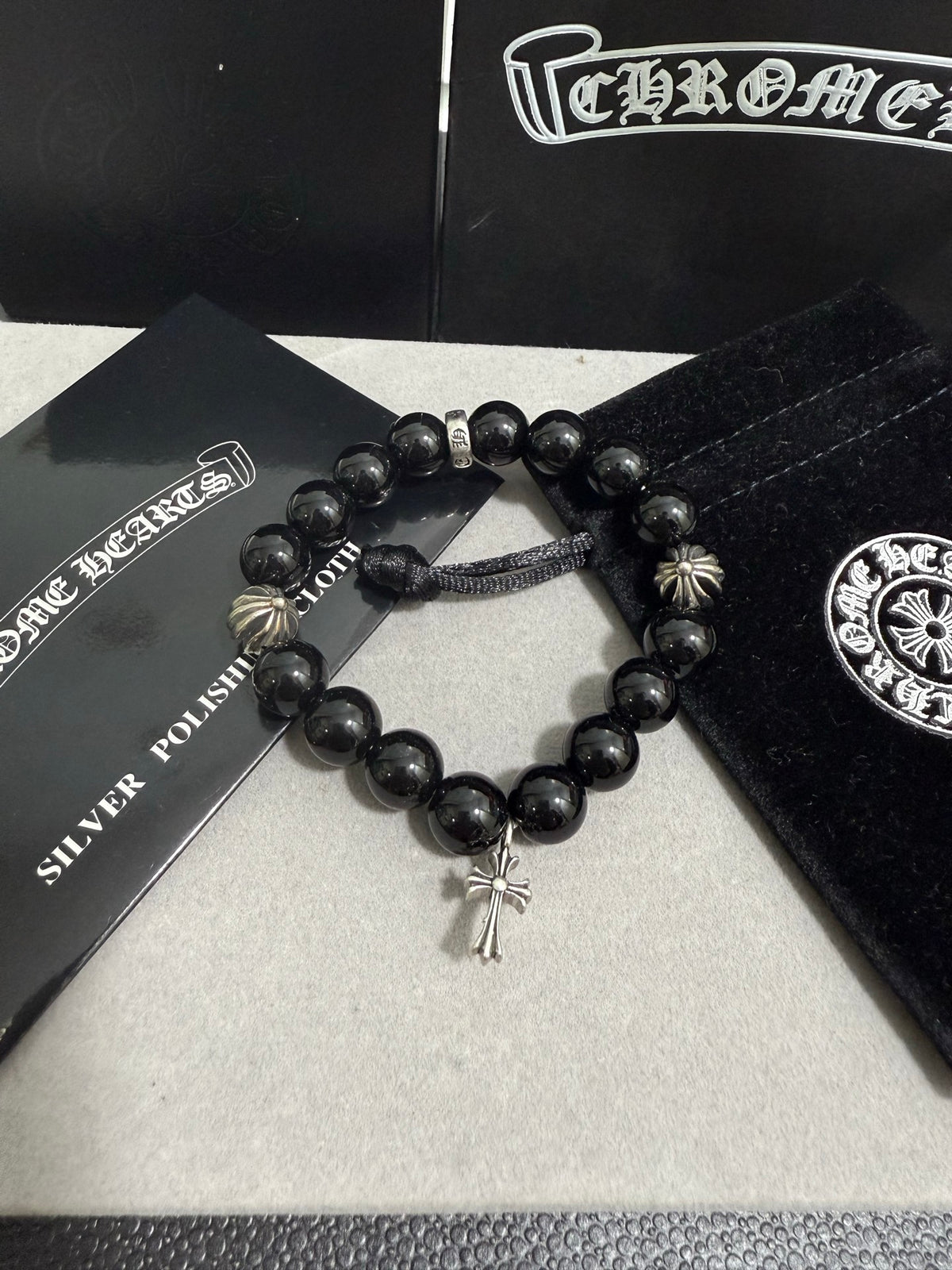 Chrome Hearts Large Black Bead Ornamental Bracelet - album image 3